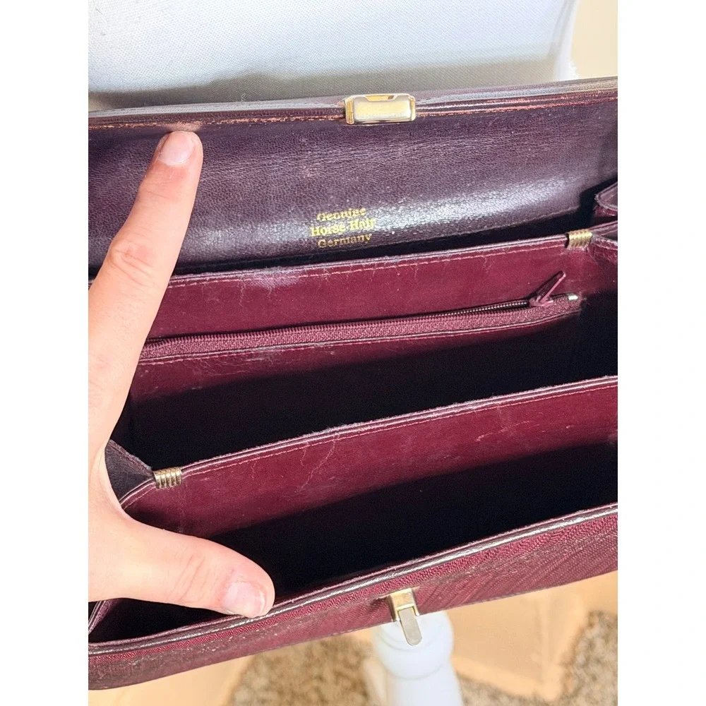Vintage Genuine Horsehair Leather Crossbody Burgundy German Made Gold Hardware
